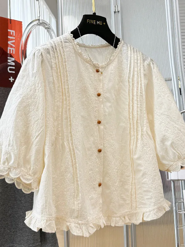 plus Size Cute Lace Trim Short Sleeve Shirt for Women Summer Fashionable Little Shirt Korean Style Loose Fit Button up Top
plus Size Cute Lace Trim Short Sleeve Shirt for Women Summer Fashionable Little Shirt Korean Style Loose Fit Button up Top
