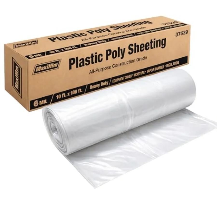 Lauco Heavy Duty Construction Plastic Sheeting 10' x 100' Roll 6 Mil Clear Polyethylene Sheet Waterproof Vapor Barrier, Dust an
Lauco Heavy Duty Construction Plastic Sheeting 10' x 100' Roll 6 Mil Clear Polyethylene Sheet Waterproof Vapor Barrier, Dust an