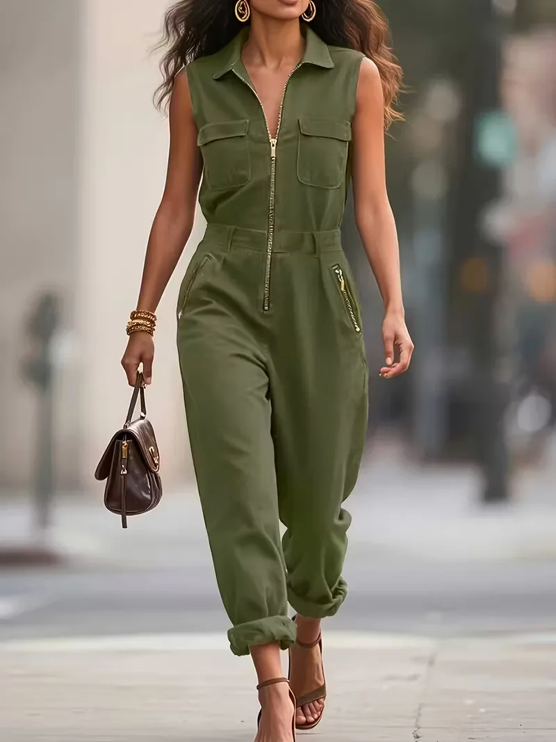 Elegant Jumpsuit Solid Color Zipper One-Piece Jumpsuit Chic Slim Fit Wide Leg Jumpsuit Casual Sleeveless Overalls Women Summer
Elegant Jumpsuit Solid Color Zipper One-Piece Jumpsuit Chic Slim Fit Wide Leg Jumpsuit Casual Sleeveless Overalls Women Summer