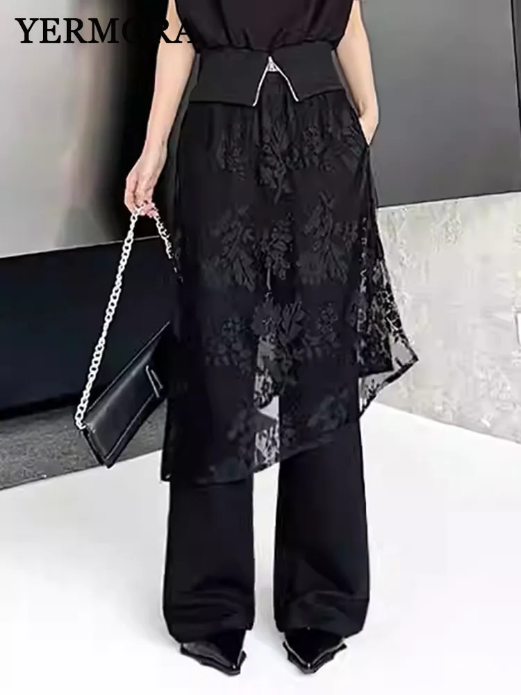YERMORA High Elastic Waist Blac Splice Lace Casual Wide Leg Pants For Women Loose New Trousers Fashion Tide Spring Summer 2025
YERMORA High Elastic Waist Blac Splice Lace Casual Wide Leg Pants For Women Loose New Trousers Fashion Tide Spring Summer 2025