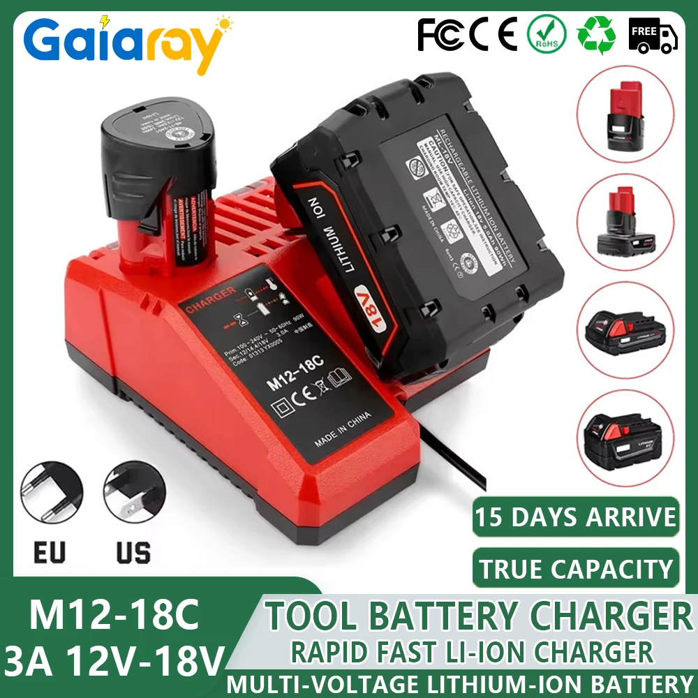 Replace 3A 12V 14V 18V Rapid Fast Li-Ion Charger Fit for Milwaukee M12-18C Dual Port Multi-Voltage Lithium-Ion Battery M12 M18
Replace 3A 12V 14V 18V Rapid Fast Li-Ion Charger Fit for Milwaukee M12-18C Dual Port Multi-Voltage Lithium-Ion Battery M12 M18