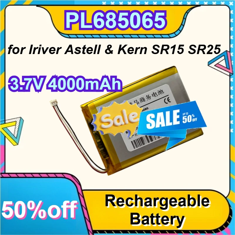 3.7V 4000mAh PL685065 Li-Polymer Replacement Battery for Iriver Astell & Kern SR15 SR25 Digital Audio Player
3.7V 4000mAh PL685065 Li-Polymer Replacement Battery for Iriver Astell & Kern SR15 SR25 Digital Audio Player