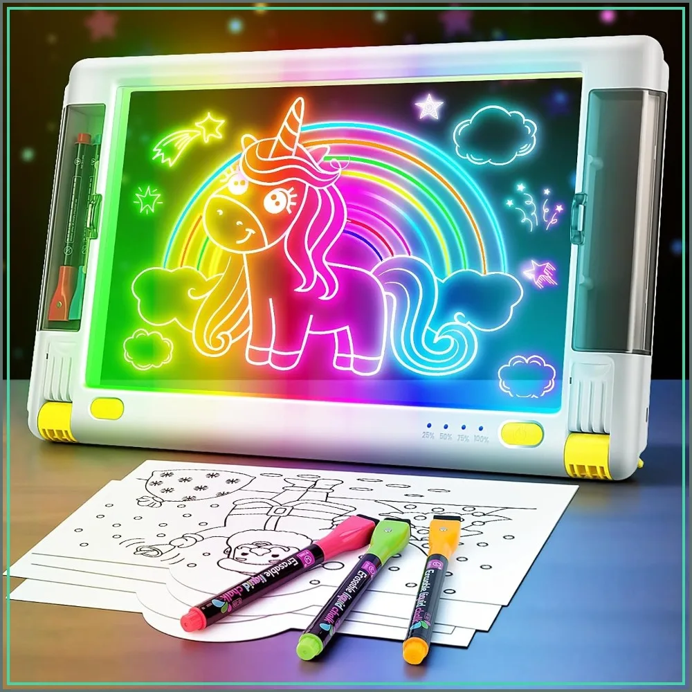 Rechargeable LED Drawing Board, 15 Inch Neon Light Up Writing Tablet with 9 Color Modes, Tracing Pad for Sketching, 5 Markers & 10 Sheets
Rechargeable LED Drawing Board, 15 Inch Neon Light Up Writing Tablet with 9 Color Modes, Tracing Pad for Sketching, 5 Markers & 10 Sheets