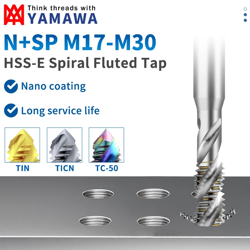 YAMAWA Metric Spiral Fluted Tap Without Coating/TC50/TIN/TICN M17-M30 Machine Screw Thread Taps
YAMAWA Metric Spiral Fluted Tap Without Coating/TC50/TIN/TICN M17-M30 Machine Screw Thread Taps