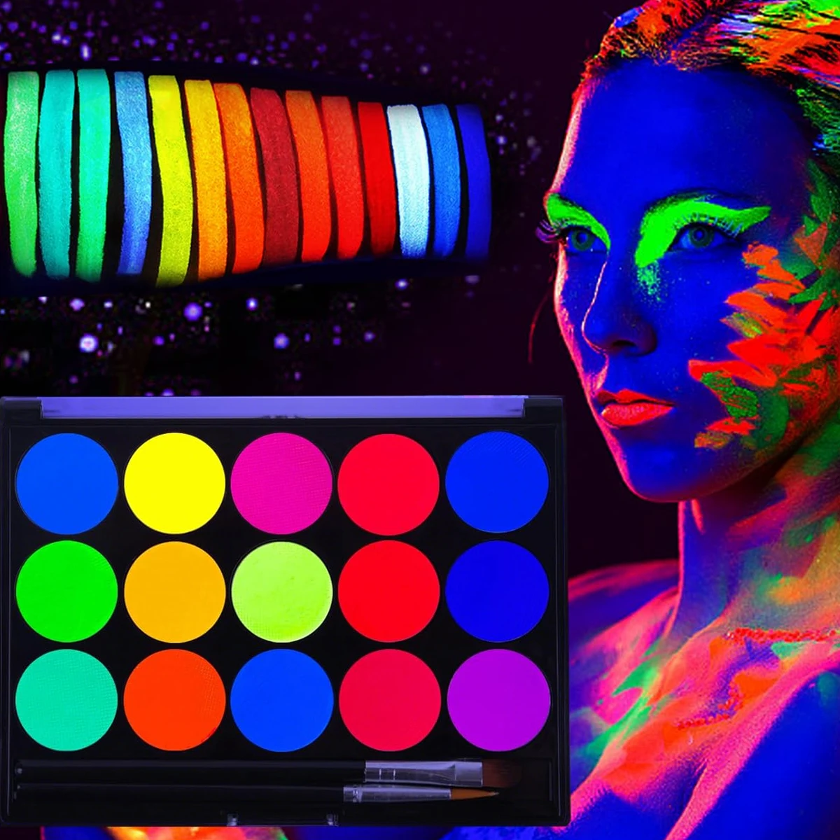 15-Color Uv Fluorescent Water-Based Facial Painting Set, Body Painting, Easy to Color, Easy to Clean, Art Party Halloween Carnival Rainbow Role-Playing, Body Graffiti
15-Color Uv Fluorescent Water-Based Facial Painting Set, Body Painting, Easy to Color, Easy to Clean, Art Party Halloween Carnival Rainbow Role-Playing, Body Graffiti