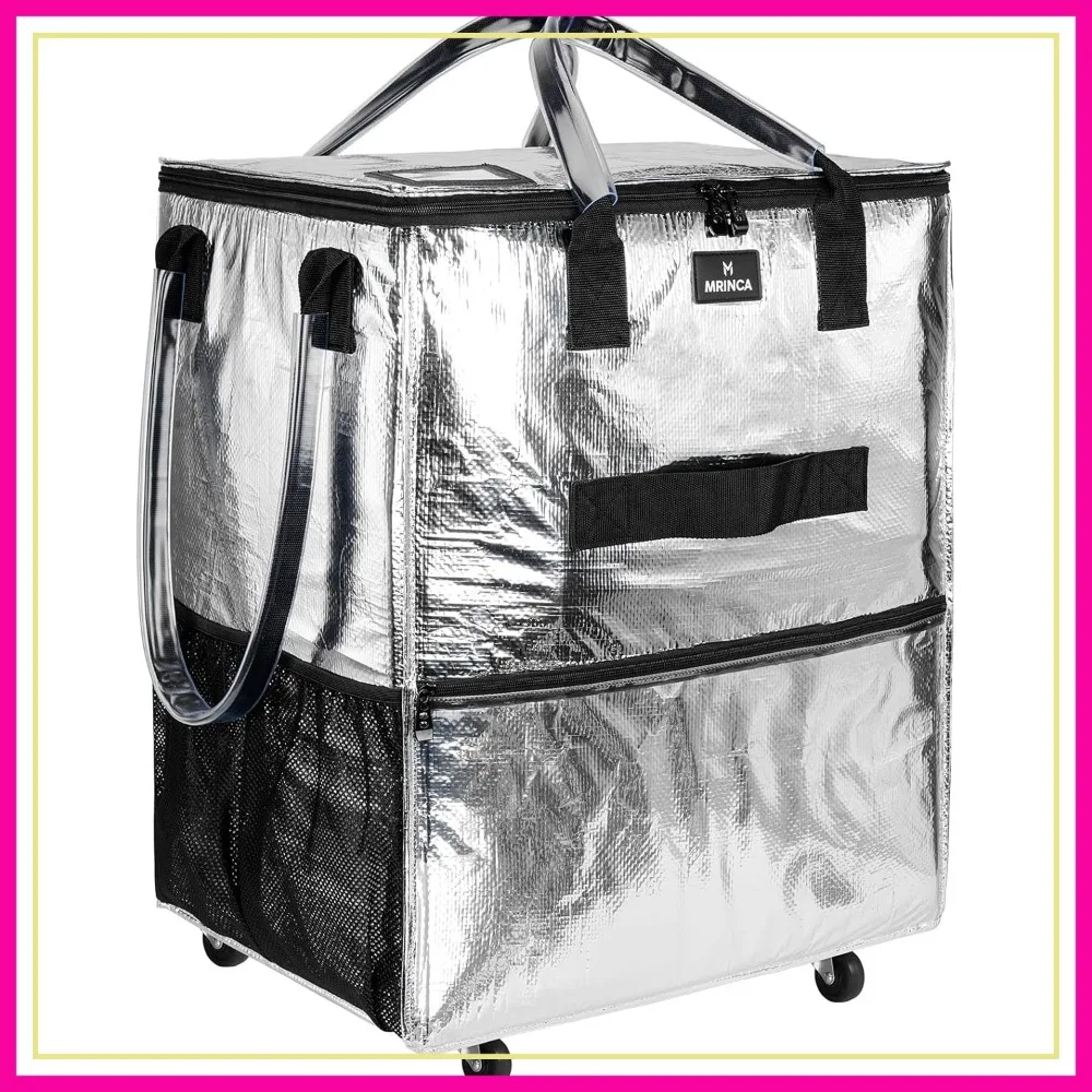 Foldable Shopping Rolling Tote Bag on Wheels, 6 Pockets, 3-Way Carry, Zippered Top, Silver
Foldable Shopping Rolling Tote Bag on Wheels, 6 Pockets, 3-Way Carry, Zippered Top, Silver