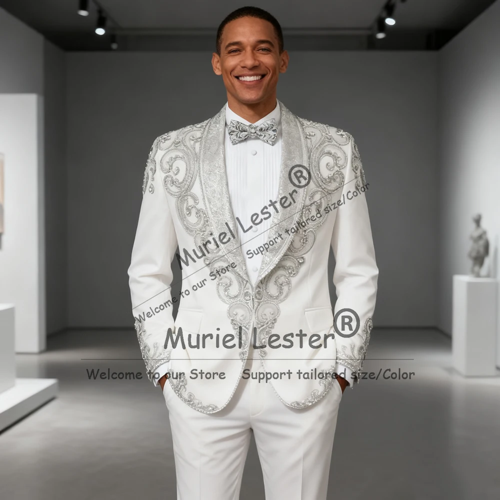 Unique Design Beaded Crystals Suits Men For Wedding Sparkly Sequins Lapel Prom Blazer Customized 2 Piece Set Groom Tuxedo Outfit
Unique Design Beaded Crystals Suits Men For Wedding Sparkly Sequins Lapel Prom Blazer Customized 2 Piece Set Groom Tuxedo Outfit