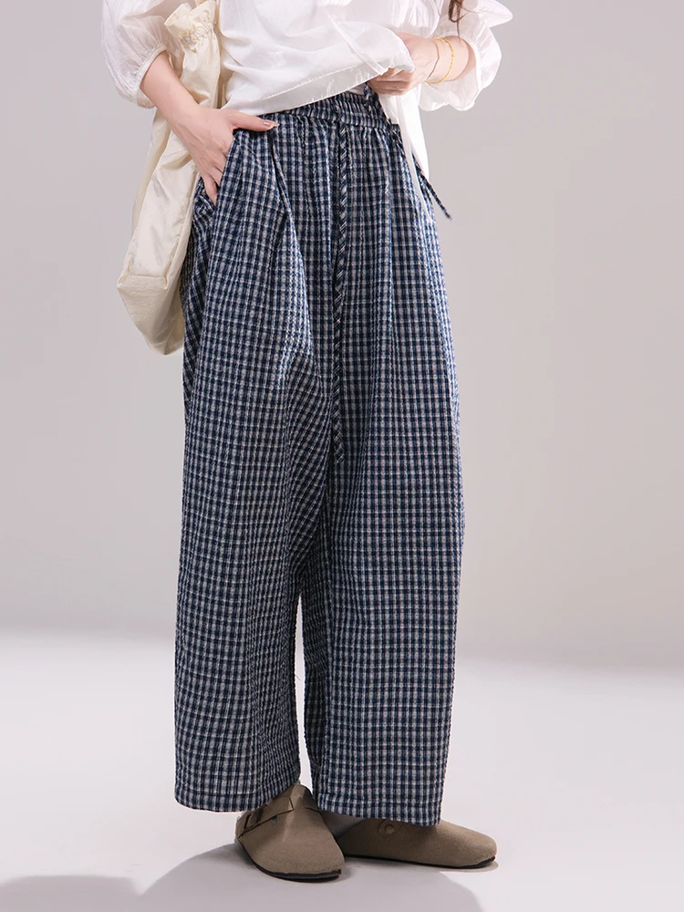 Artisanal Wide Leg Pants Women Summer Thin Cool Bubble Cloth Casual Plaid Pants High Waist Cotton Pocket Harem Pants
Artisanal Wide Leg Pants Women Summer Thin Cool Bubble Cloth Casual Plaid Pants High Waist Cotton Pocket Harem Pants