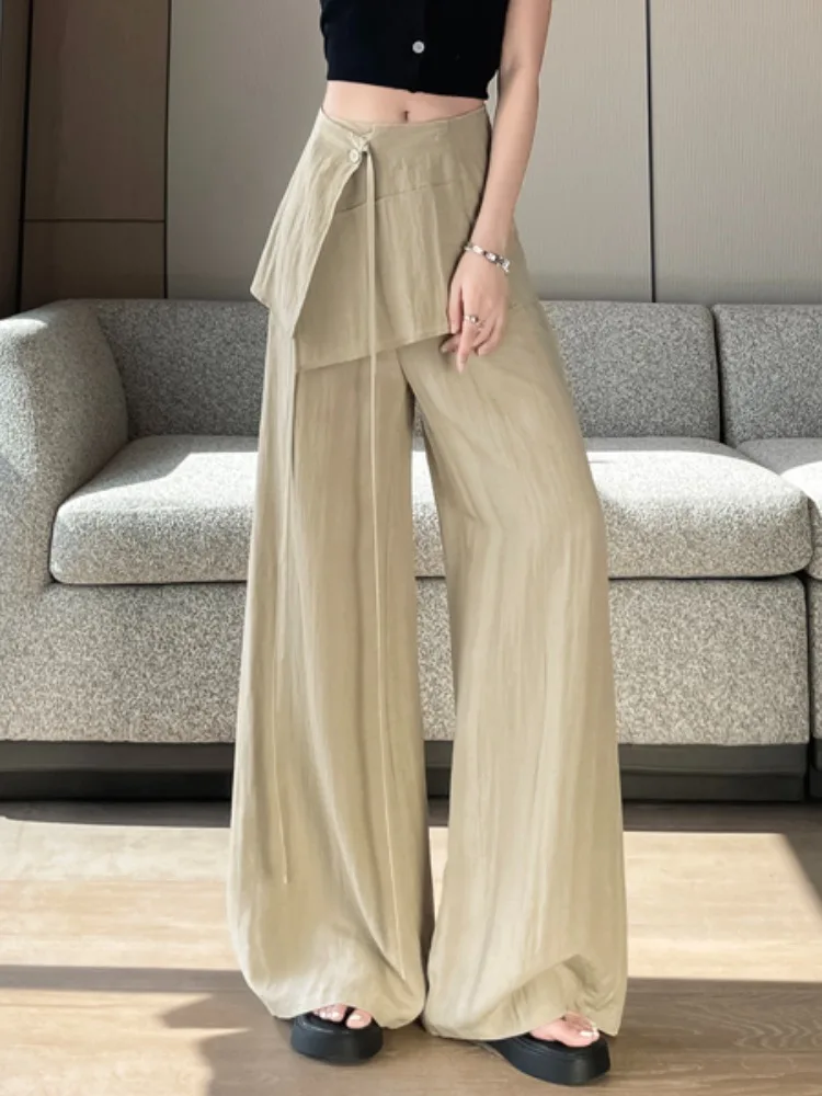 High Waist Wide Leg Pants Women's Commuter Style Loose Fit Khaki Color Summer Long Pants Draping Sensation Casual Trousers
High Waist Wide Leg Pants Women's Commuter Style Loose Fit Khaki Color Summer Long Pants Draping Sensation Casual Trousers
