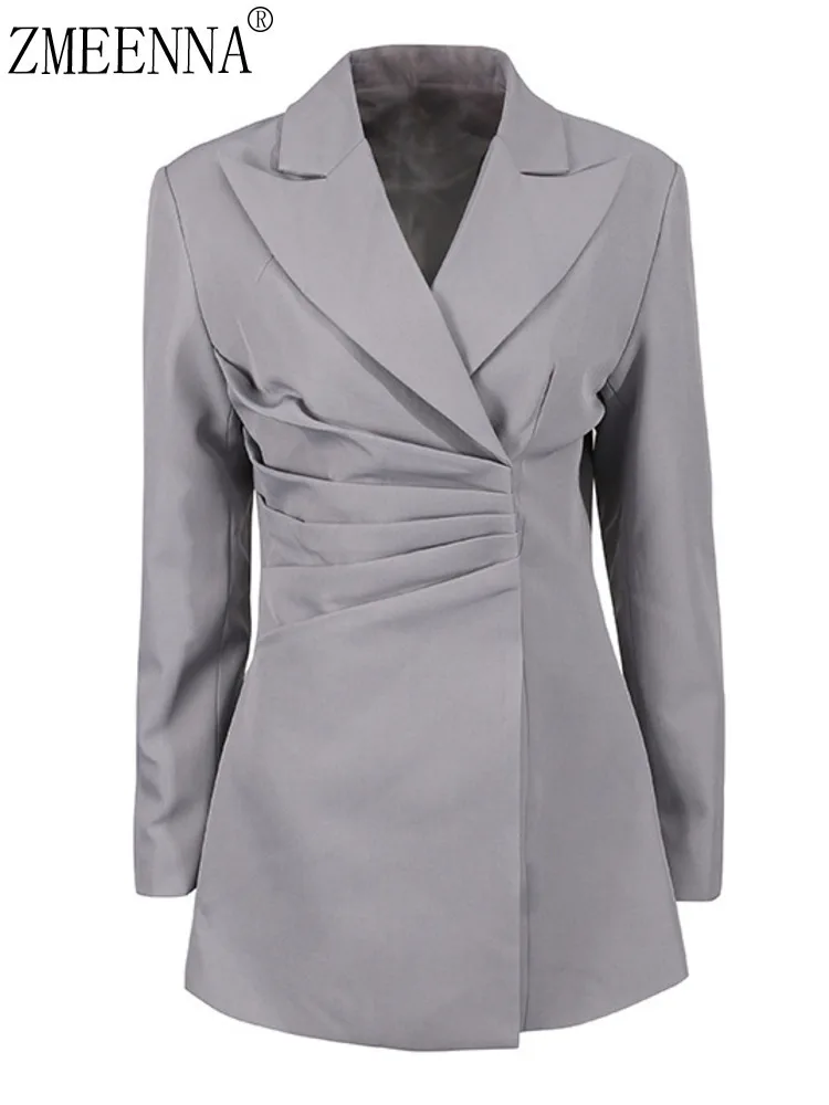 ZMEENNA Elegant Grey Blazer For Women With Ruched Detail And Front Button Closure Stylish Outerwear Short Jacket ZM4065 
ZMEENNA Elegant Grey Blazer For Women With Ruched Detail And Front Button Closure Stylish Outerwear Short Jacket ZM4065