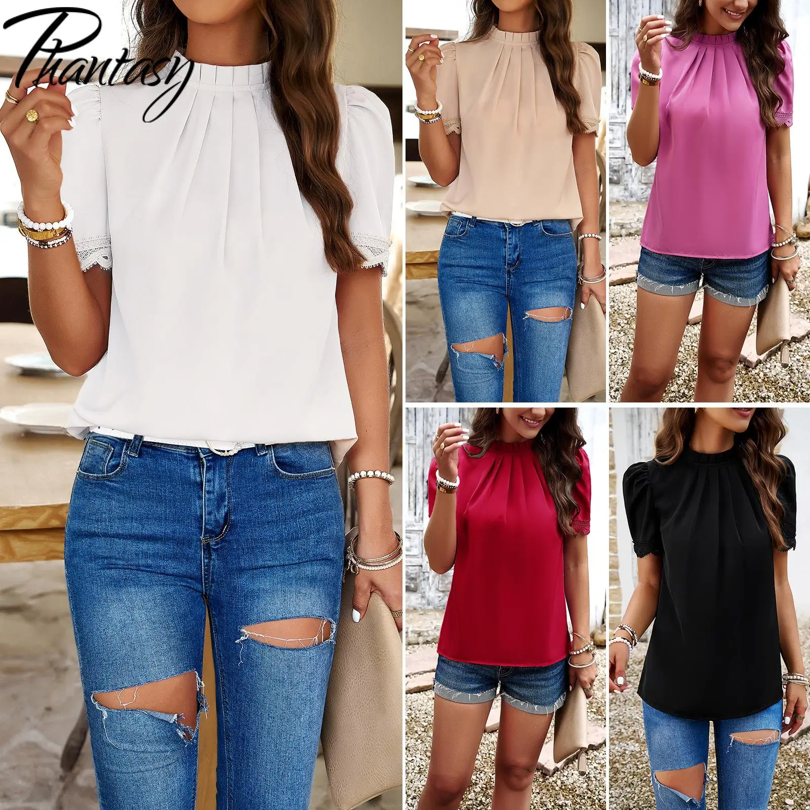 Phantasy Office Lady Casual To p for Women Fashion Commuting Short Sleeve Blouse Female Summer O-Neck White Loose Tops Clothes
Phantasy Office Lady Casual To p for Women Fashion Commuting Short Sleeve Blouse Female Summer O-Neck White Loose Tops Clothes