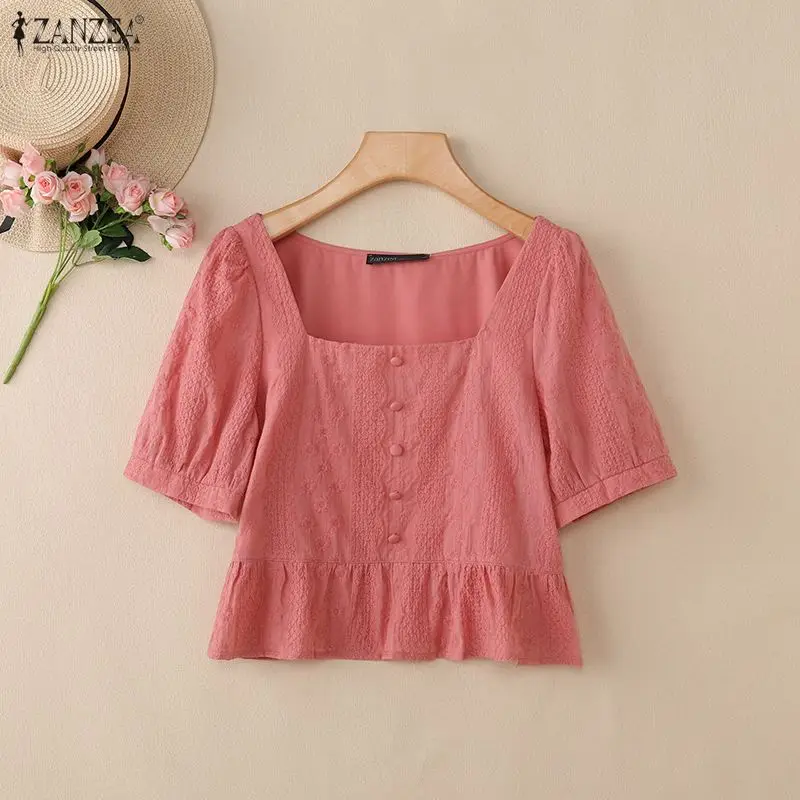 ZANZEA Summer Daily Casual Embroidered Fabric Blouses Woman Square Neck Short Puff Sleeve Cropped Tops Peplum Blusas de Mujer
ZANZEA Summer Daily Casual Embroidered Fabric Blouses Woman Square Neck Short Puff Sleeve Cropped Tops Peplum Blusas de Mujer