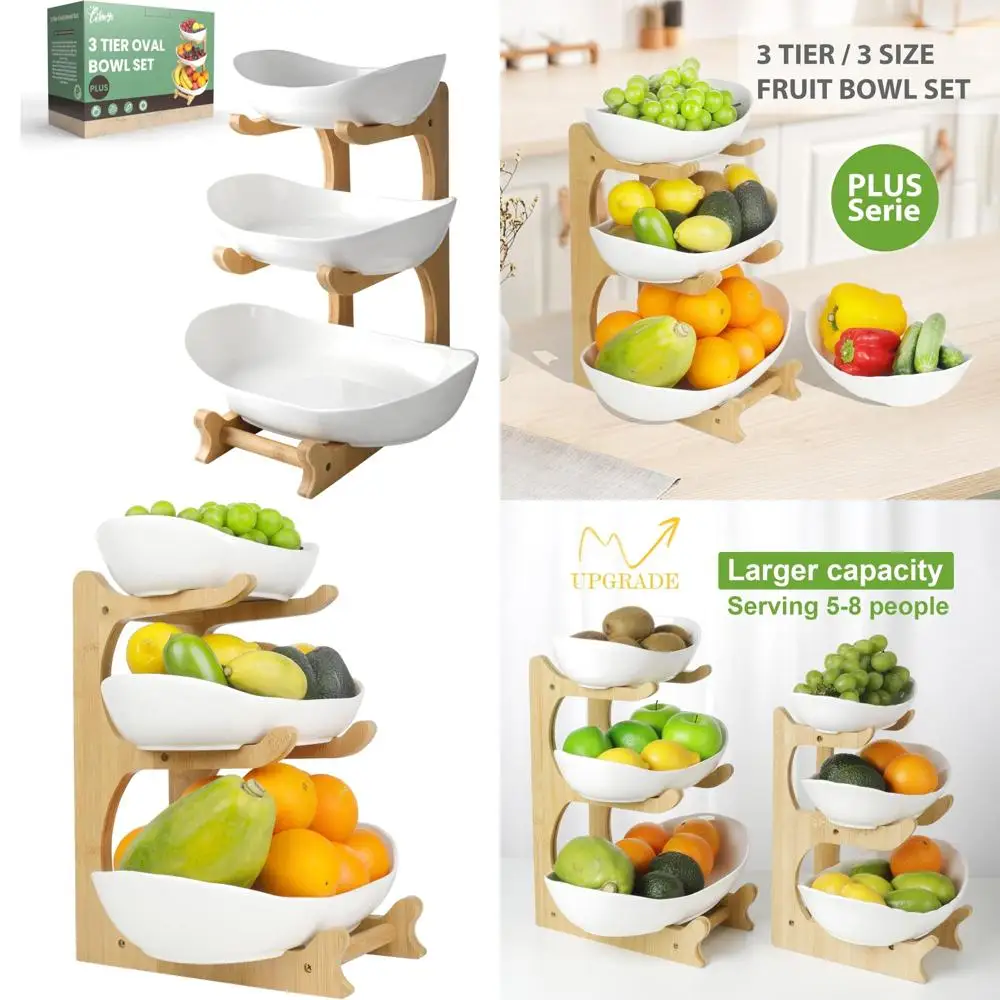 Ceramic Tiered Fruit Bowl Set with Bamboo Stand - Large Size Serving Bowls for Kitchen Counter
Ceramic Tiered Fruit Bowl Set with Bamboo Stand - Large Size Serving Bowls for Kitchen Counter