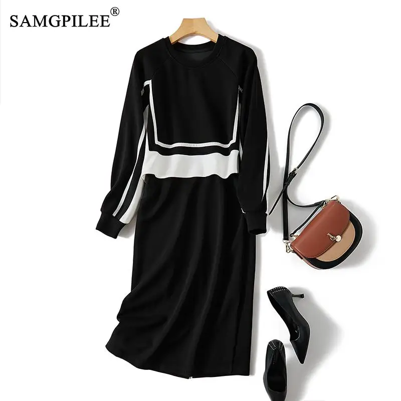 Elegant Dresses For Women European O Neck Long Sleeve 2022 Autumn Winter Contrast Color Bottoming Fake Two Piece Black Dress 4XL
Elegant Dresses For Women European O Neck Long Sleeve 2022 Autumn Winter Contrast Color Bottoming Fake Two Piece Black Dress 4XL