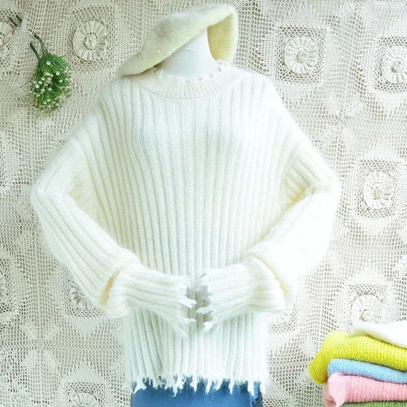 Ladies Women Spring Autumn Clothing Hairy White Mohair Angora Wool Tassel Long Sleeves O-Neck Loose Pullover Sweater Jumper Pull
Ladies Women Spring Autumn Clothing Hairy White Mohair Angora Wool Tassel Long Sleeves O-Neck Loose Pullover Sweater Jumper Pull