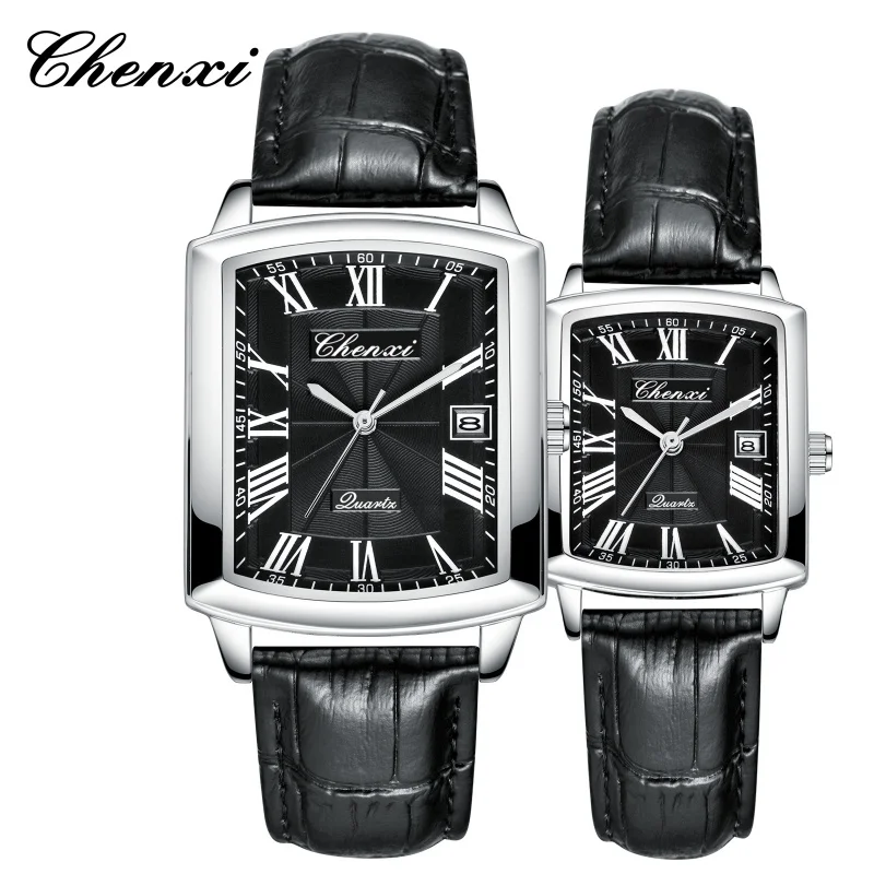 CHENXI 079A модные кварцевые часы для пар, элегантный квадратный циферблат, кожаный ремешок, женские часы, водонепроницаемые мужские повседневные часы с календарем
CHENXI 079A модные кварцевые часы для пар, элегантный квадратный циферблат, кожаный ремешок, женские часы, водонепроницаемые мужские повседневные часы с календарем