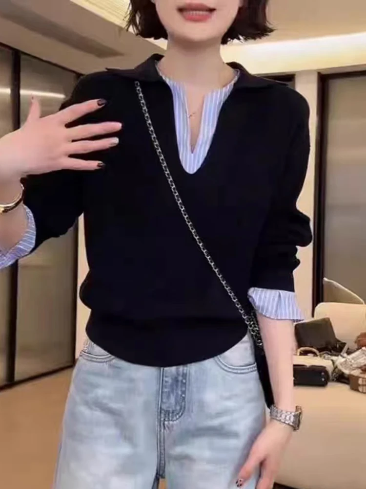 Женский вязаный комплект из двух предметов: лонгслив с V-образным вырезом и полосатый свитер, весенний новый дизайн, универсальный, в стиле колор-блок, для повседневной носки
Женский вязаный комплект из двух предметов: лонгслив с V-образным вырезом и полосатый свитер, весенний новый дизайн, универсальный, в стиле колор-блок, для повседневной носки