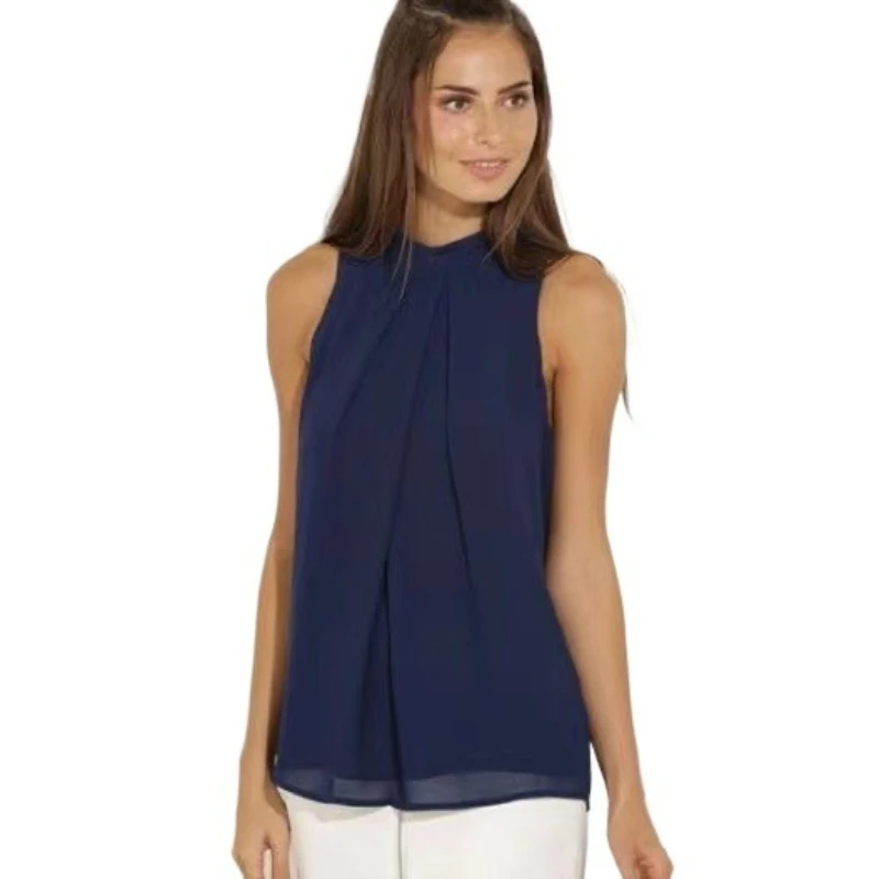 Женская шифоновая блузка без рукавов с двойными складками, повседневная рубашка
Женская шифоновая блузка без рукавов с двойными складками, повседневная рубашка