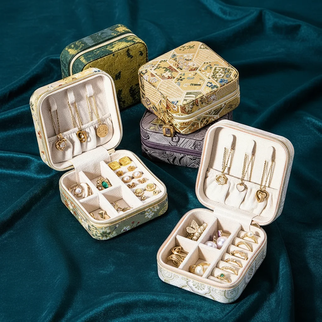Retro Jacquard Zipper Jewelry Storage Box Portable Travel Mini Jewelry Organizer Luxury Vintage Earring Necklace Ring Box
Retro Jacquard Zipper Jewelry Storage Box Portable Travel Mini Jewelry Organizer Luxury Vintage Earring Necklace Ring Box