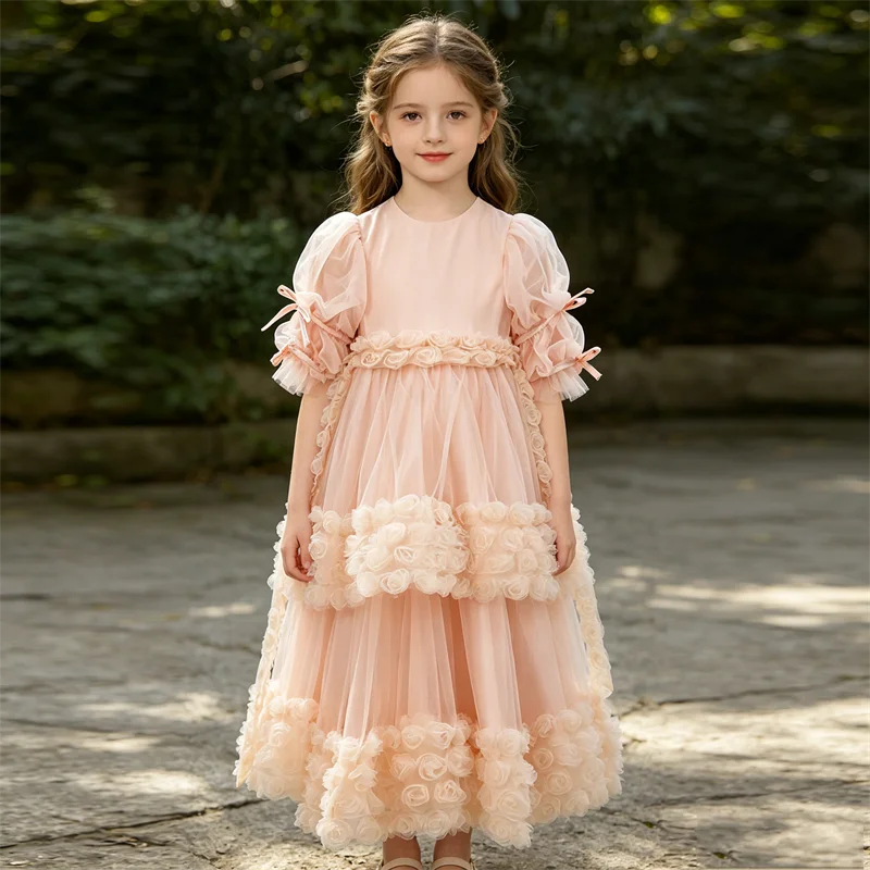 Real Photo Flower Girl Dresses Pink Tulle Modest O-neck Full Sleeves Zipper A-line Floor Length Kids Gown Customization MT011
Real Photo Flower Girl Dresses Pink Tulle Modest O-neck Full Sleeves Zipper A-line Floor Length Kids Gown Customization MT011