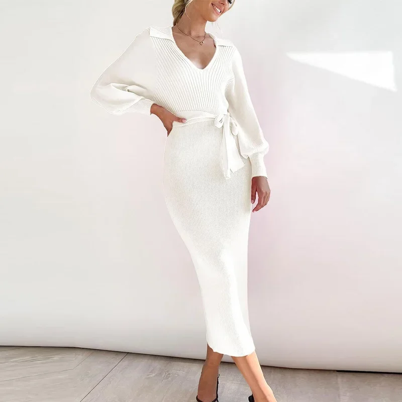 Fashion Women's Long Sweater Dress Solid Elegant Long-sleeve V Neck Sexy Knitted Dress Autumn Winter Casual Lace-Up Bodycon Robe
Fashion Women's Long Sweater Dress Solid Elegant Long-sleeve V Neck Sexy Knitted Dress Autumn Winter Casual Lace-Up Bodycon Robe