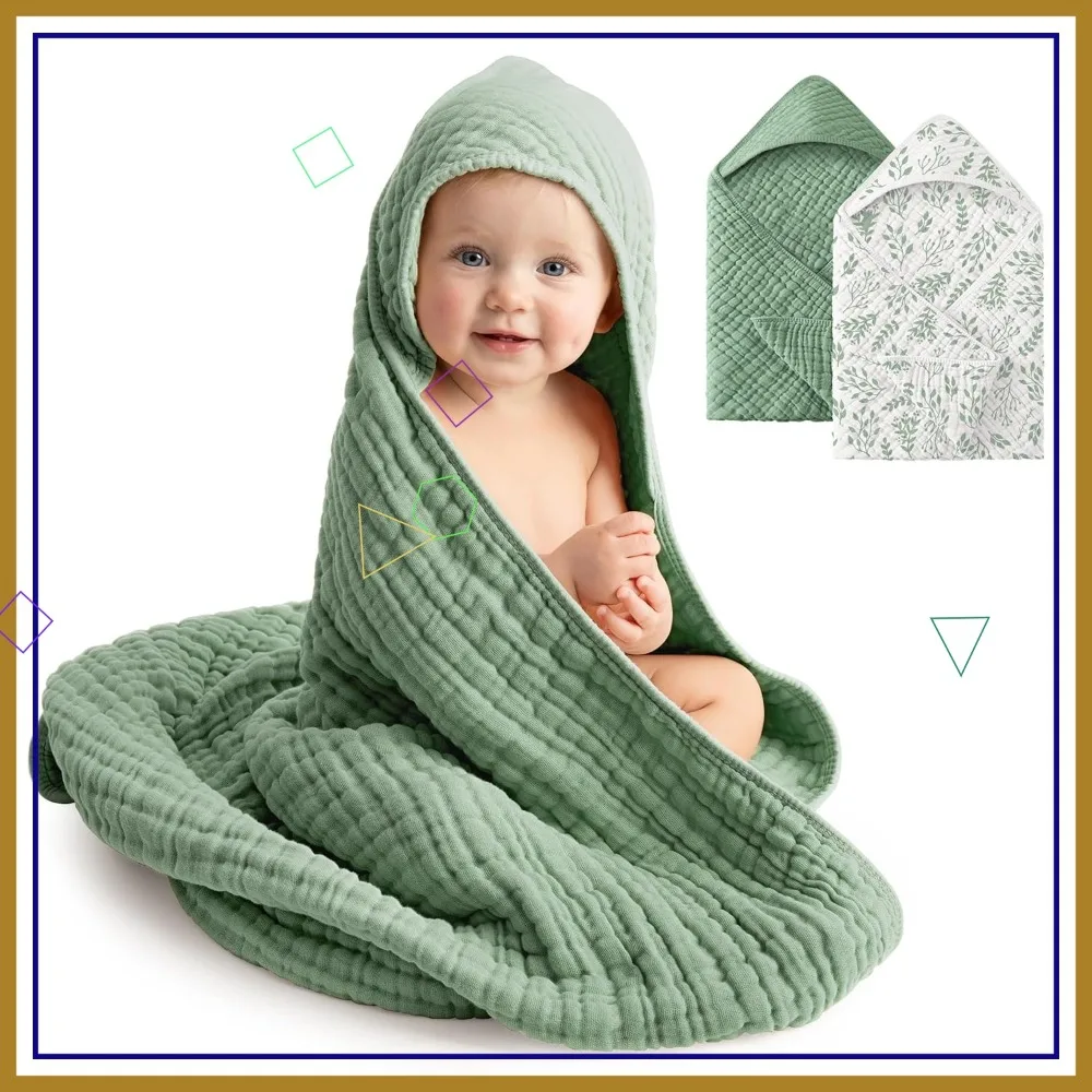 100% Muslin Cotton Hooded Baby Towels, 2 Pack Large 32x32Inch, Soft & Absorbent for Newborn Toddler Kids, Unisex Bath Essentials
100% Muslin Cotton Hooded Baby Towels, 2 Pack Large 32x32Inch, Soft & Absorbent for Newborn Toddler Kids, Unisex Bath Essentials