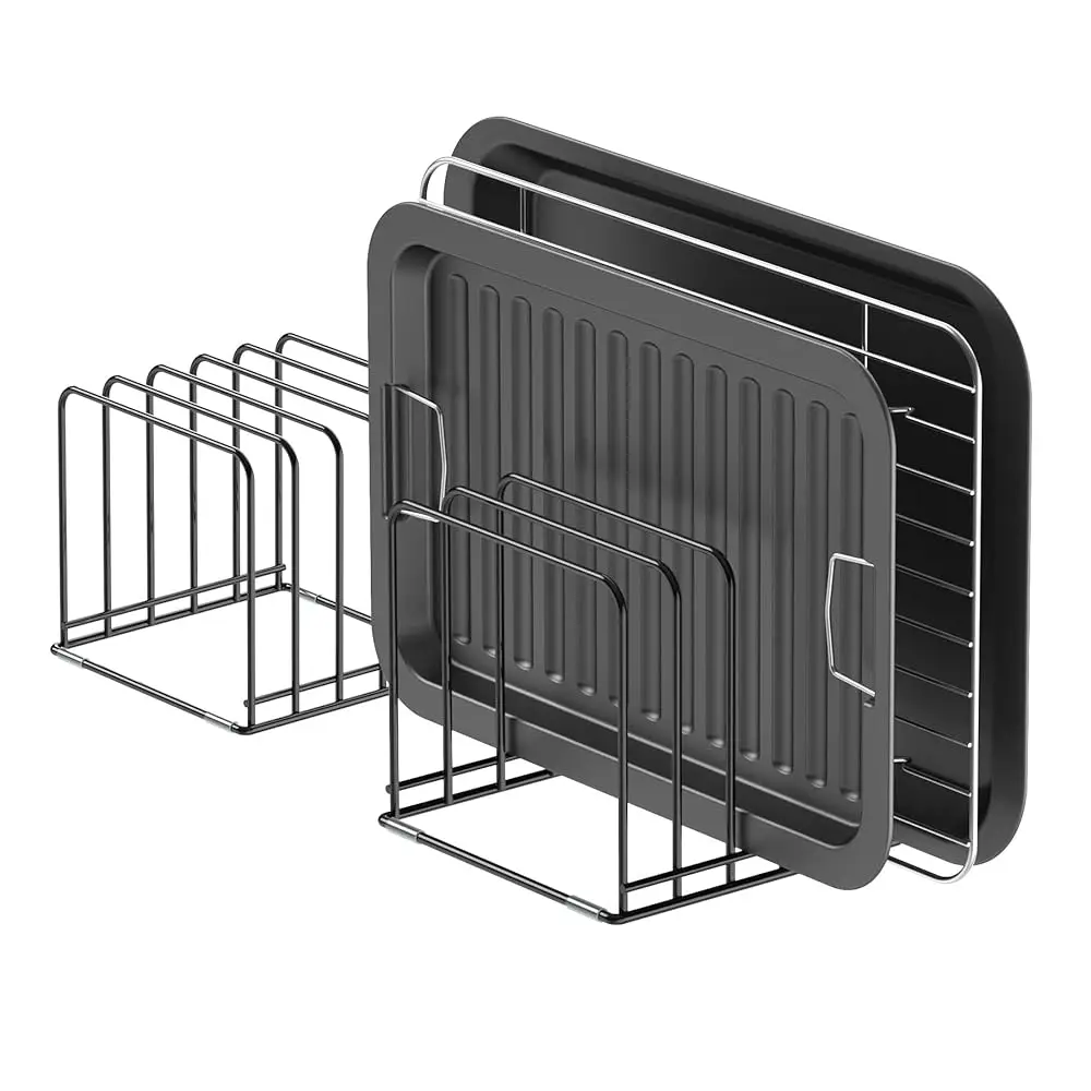 Kitchen Cabinet Organizer, Steel Cookware Holder, Divided Holder With 5 Slots For Skillets Baking Tray And Chopping Board Ra -
Kitchen Cabinet Organizer, Steel Cookware Holder, Divided Holder With 5 Slots For Skillets Baking Tray And Chopping Board Ra -