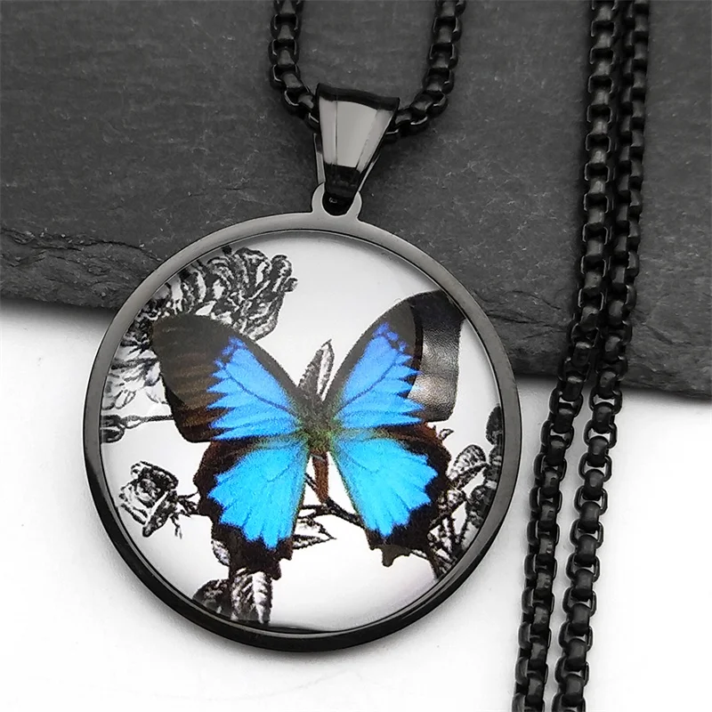Hiphop Rose Blue Butterfly Pendant Necklace For Women Men Stainless Steel Gold Color Glass Black Color Insect Goth Chain Jewelry
Hiphop Rose Blue Butterfly Pendant Necklace For Women Men Stainless Steel Gold Color Glass Black Color Insect Goth Chain Jewelry