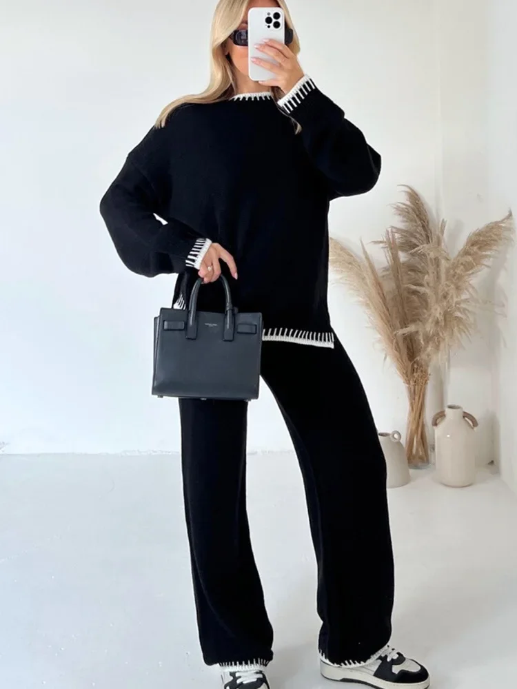 Striped Elegant Women Knitted Suit Split Sweater Top and Elastic High Waist Straight Pants 2 Pieces Set Female Autumn Winter
Striped Elegant Women Knitted Suit Split Sweater Top and Elastic High Waist Straight Pants 2 Pieces Set Female Autumn Winter