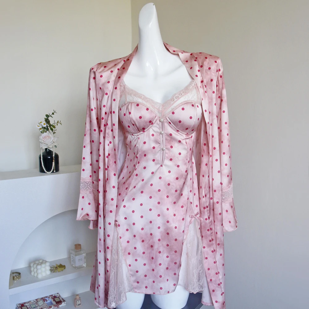 Lace Robe Set Pink Polka Backless Night Dress Woman Lingеrie Nightgowns Sleepwear Female Lingeries Sexy Lencería Hot Babydooll
Lace Robe Set Pink Polka Backless Night Dress Woman Lingеrie Nightgowns Sleepwear Female Lingeries Sexy Lencería Hot Babydooll