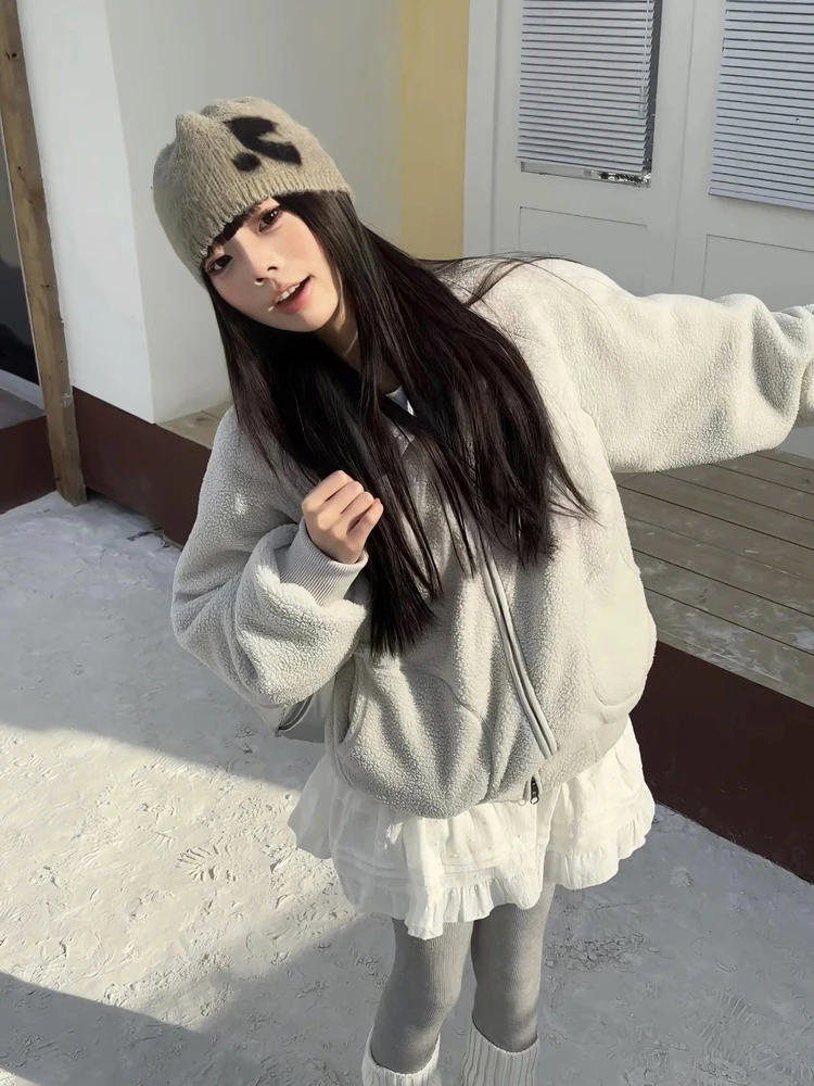 Coyseio Lamb Velvet Jaet Hanni Fce Открытый кардиган на молнии Женский свободный крой Long Sve Pure Color 
Coyseio Lamb Velvet Jaet Hanni Fce Открытый кардиган на молнии Женский свободный крой Long Sve Pure Color