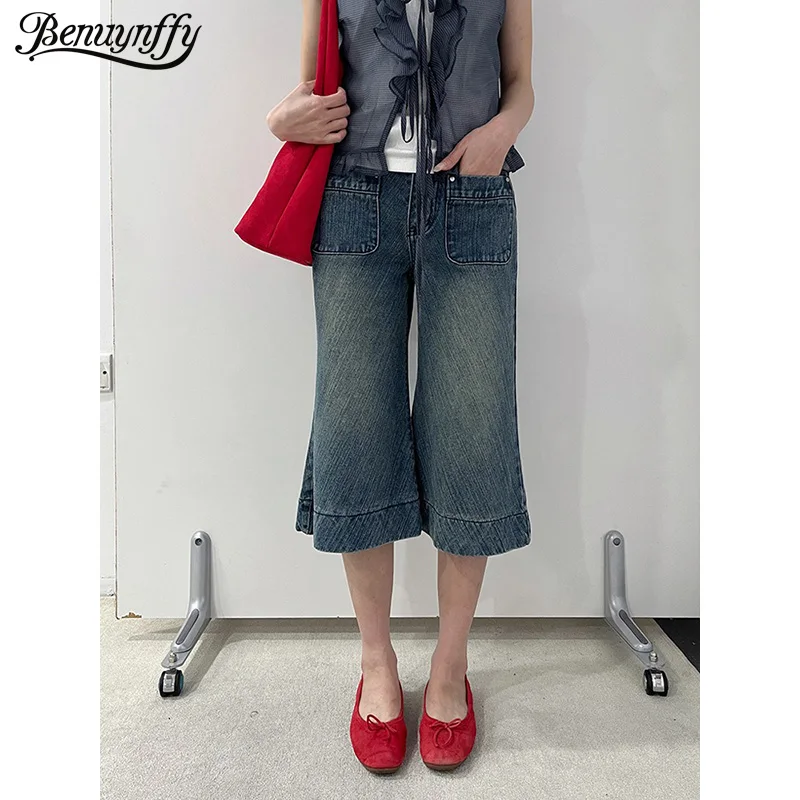 Benuynffy Vintage Pocket Washed Loose Jeans Women 2026 Summer New Korean Casual Mid Waisted Female Wide Leg Half Pants
Benuynffy Vintage Pocket Washed Loose Jeans Women 2026 Summer New Korean Casual Mid Waisted Female Wide Leg Half Pants