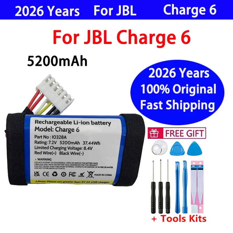 Аккумулятор емкостью 5200 мАч для JBL Charge 6 I0328A, аккумулятор для беспроводного динамика Bluetooth + инструменты
Аккумулятор емкостью 5200 мАч для JBL Charge 6 I0328A, аккумулятор для беспроводного динамика Bluetooth + инструменты