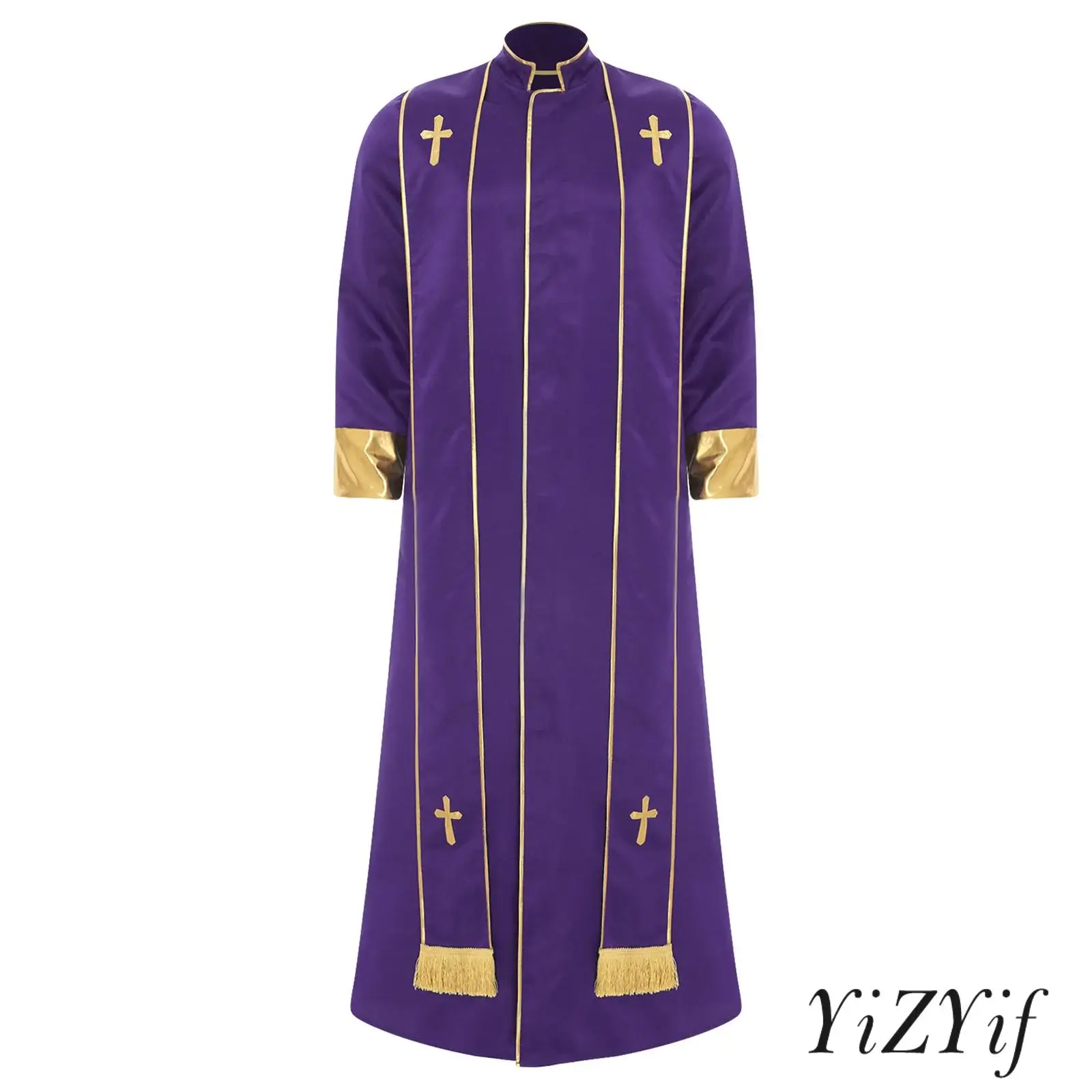 Mens Religious Ceremony Catholic Priest Gown Gold Cross Polyester Spandex Blend Comfortable Fit for Halloween Themed Parties
Mens Religious Ceremony Catholic Priest Gown Gold Cross Polyester Spandex Blend Comfortable Fit for Halloween Themed Parties