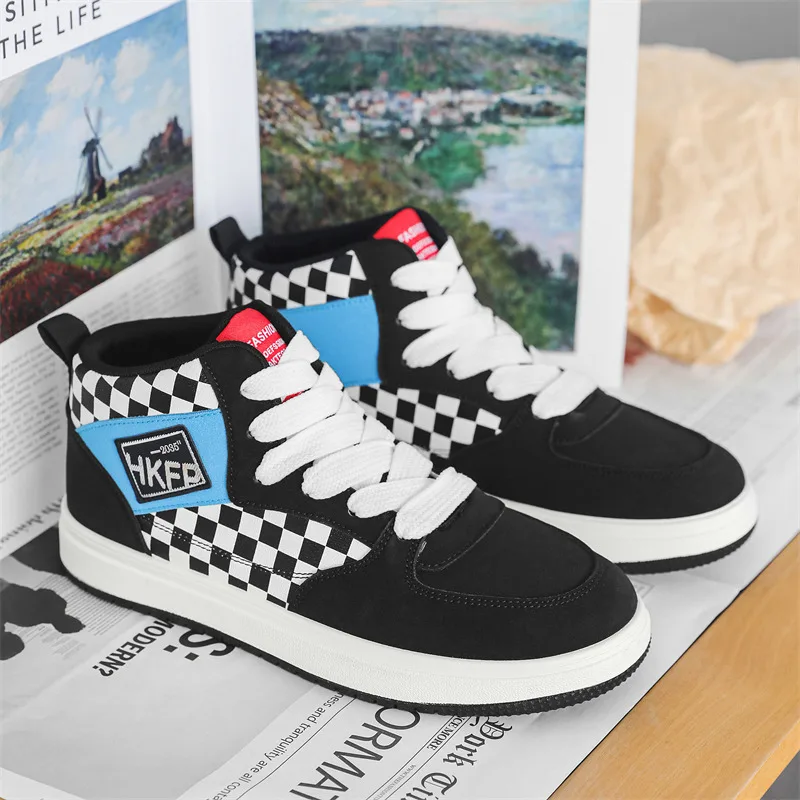 Classic Fashion Black White Plaid Shoes Trainers Men Comfortable Flat High-top Sneakers Men Lace-up Street Sneakers Casual Men
Classic Fashion Black White Plaid Shoes Trainers Men Comfortable Flat High-top Sneakers Men Lace-up Street Sneakers Casual Men