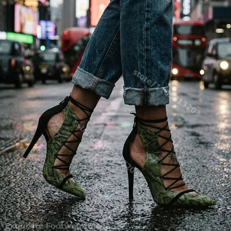 Elegant Pointed Toe Thin Heels Snakeskin Printed Lace Up Stiletto Pumps Sexy Party Prom Office Hollow Out Classic Women Fashion
Elegant Pointed Toe Thin Heels Snakeskin Printed Lace Up Stiletto Pumps Sexy Party Prom Office Hollow Out Classic Women Fashion