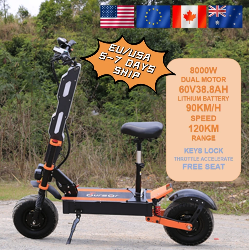 TOURSOR Fast Shipping 8000W Adult Two Wheel 60V 14 Inch Electric Scooter Dual Motor Powerful Adult E Scooter With Seat
TOURSOR Fast Shipping 8000W Adult Two Wheel 60V 14 Inch Electric Scooter Dual Motor Powerful Adult E Scooter With Seat