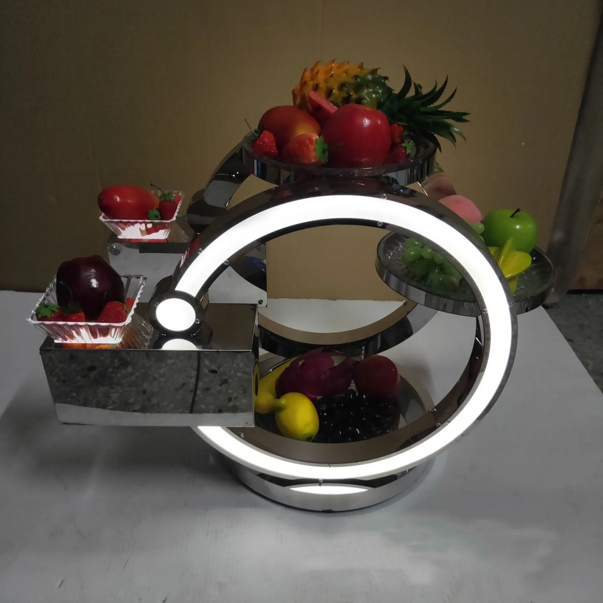 Creative stainless steel fruit plate, bar night LED rechargeable fruit and vegetable luminous three layers, personalized
Creative stainless steel fruit plate, bar night LED rechargeable fruit and vegetable luminous three layers, personalized