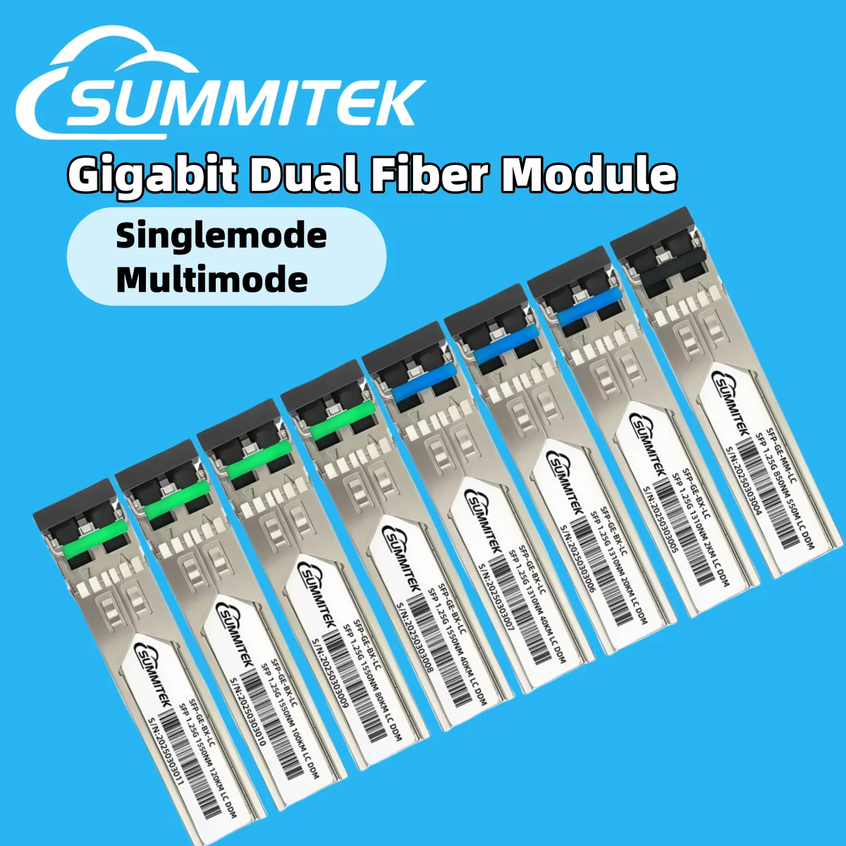 SUMMITEK SFP 1.25G Gigabit Dual Fiber Single Mode/Multimode Module 850/1310/1550nm Transceiver Module 550M-120KM with DDM
SUMMITEK SFP 1.25G Gigabit Dual Fiber Single Mode/Multimode Module 850/1310/1550nm Transceiver Module 550M-120KM with DDM
