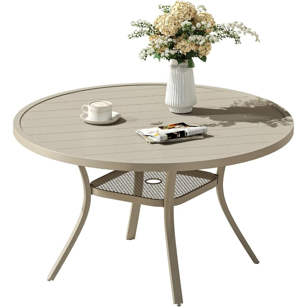 48" Outdoor Round Patio Dining Table for 4-6, All Weather Metal Dining Table with Umbrella Hole for Deck Lawn Garden Backyard,
48" Outdoor Round Patio Dining Table for 4-6, All Weather Metal Dining Table with Umbrella Hole for Deck Lawn Garden Backyard,