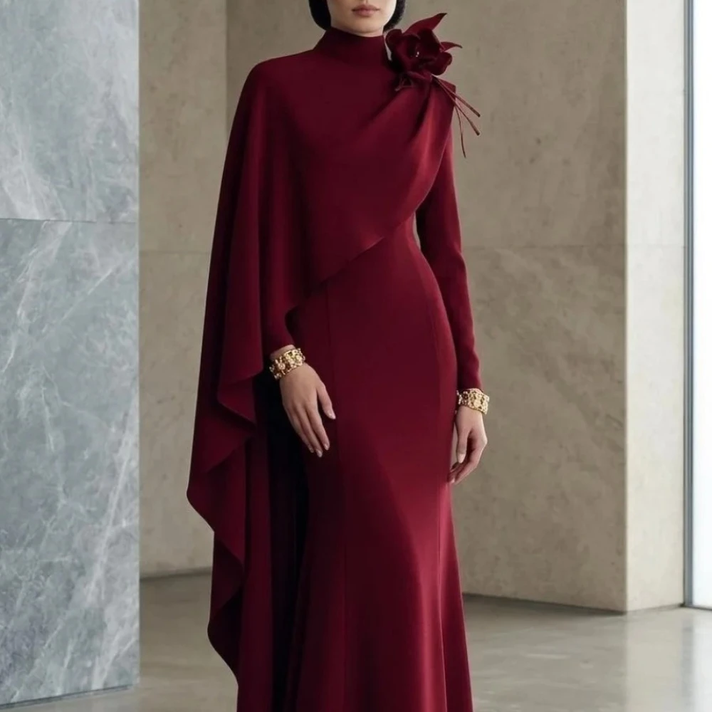 Customized Burgundy Fashion Modest Jersey Handmade Flower Beading Mermaid High Collar Floor-Length Evening Dresses
Customized Burgundy Fashion Modest Jersey Handmade Flower Beading Mermaid High Collar Floor-Length Evening Dresses