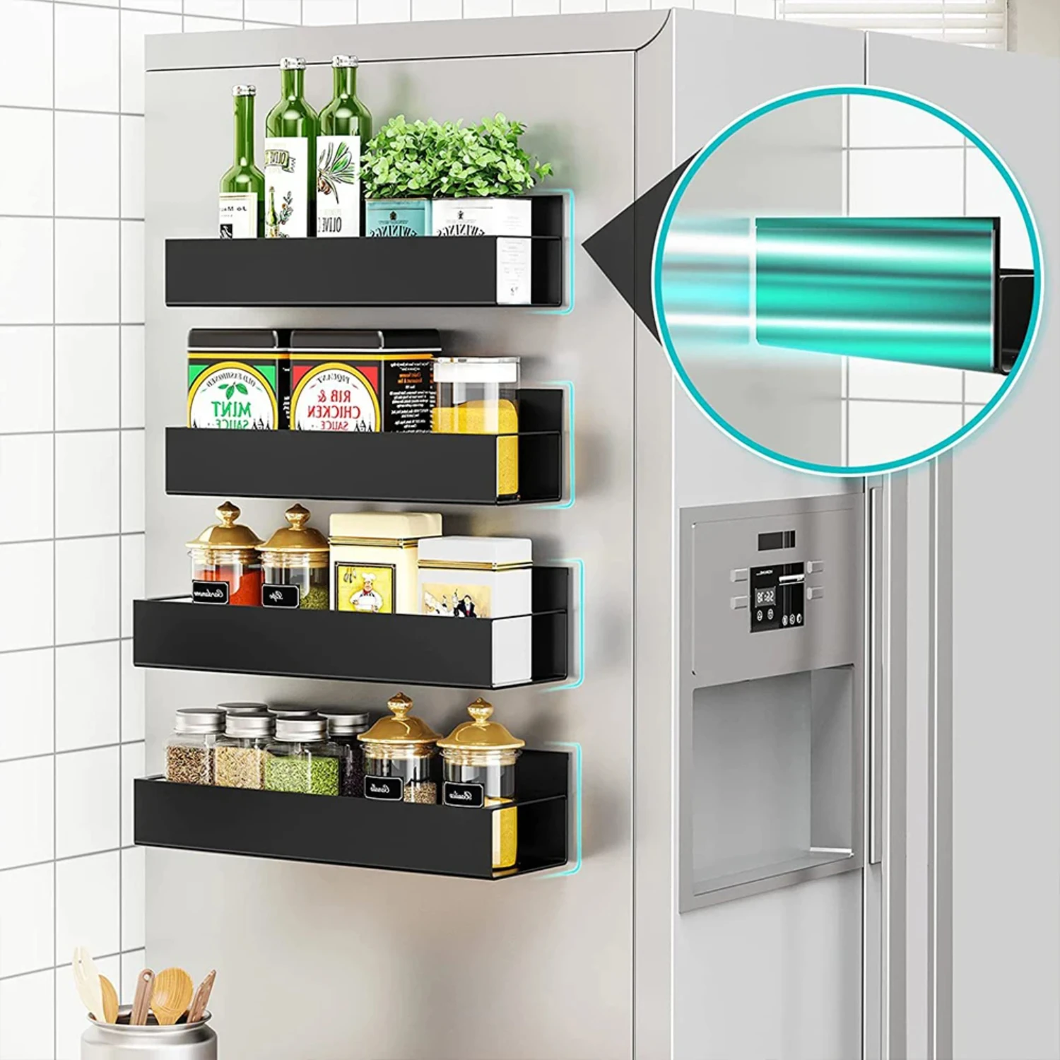 Fridge Shelf Spice Rack Black Iron Space Saving Cabinet on The Side of Refrigerator Organizer Shelf
Fridge Shelf Spice Rack Black Iron Space Saving Cabinet on The Side of Refrigerator Organizer Shelf