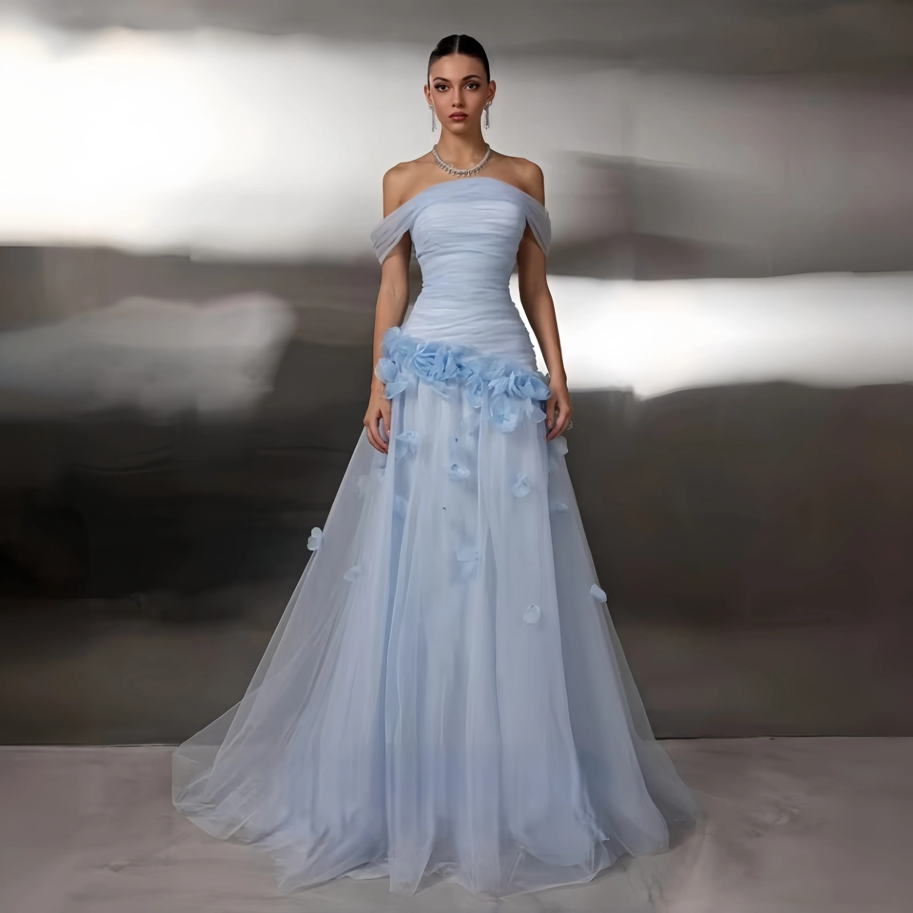 Customized Modern Style Women Tulle Handmade Flower Beading A-Line Evening Dress Fashion Off-the-shoulder Sleeveless Party Gowns
Customized Modern Style Women Tulle Handmade Flower Beading A-Line Evening Dress Fashion Off-the-shoulder Sleeveless Party Gowns