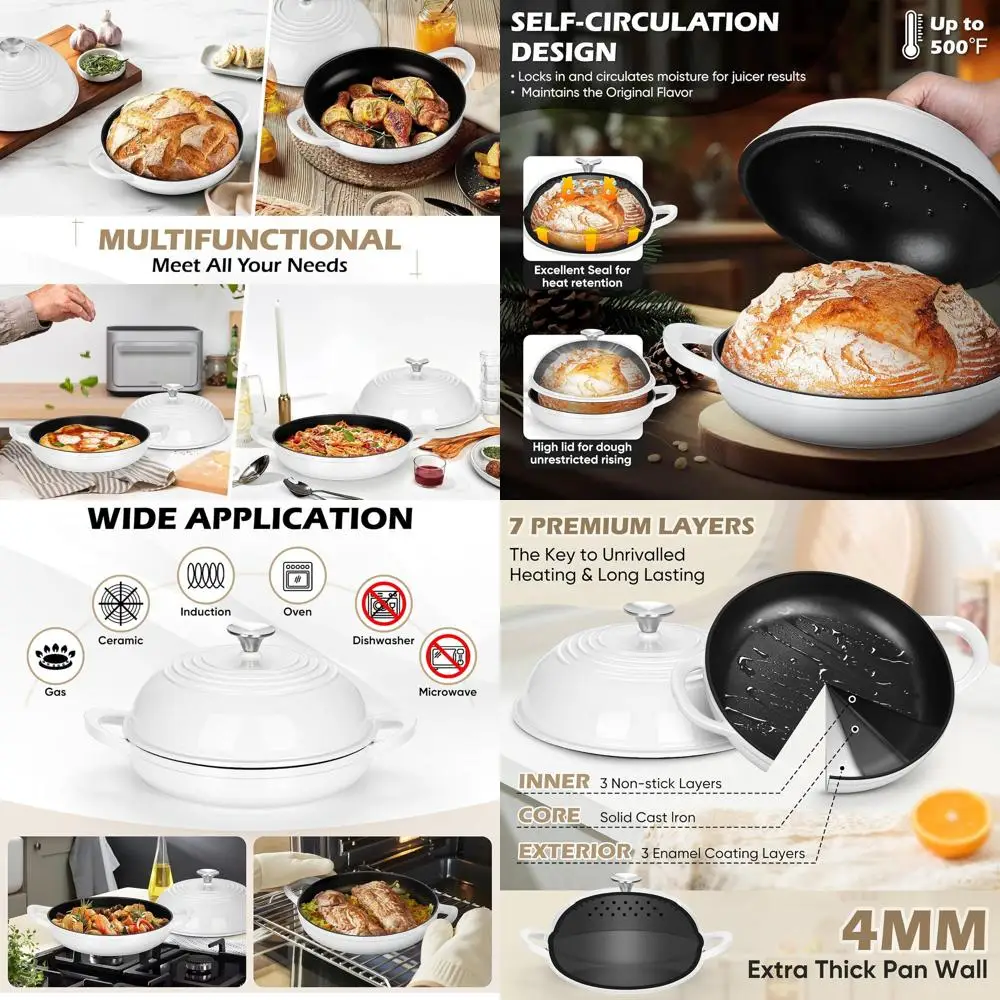 Enameled Cast Iron Dutch Oven, 5.5 QT, White, Heavy-Duty Handles, Non-Stick, Oven-Safe for Sourdough Bread Baking
Enameled Cast Iron Dutch Oven, 5.5 QT, White, Heavy-Duty Handles, Non-Stick, Oven-Safe for Sourdough Bread Baking