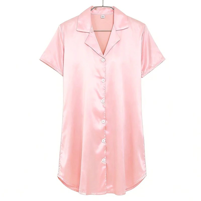 Women's Short Sleeved Pink Lapel Button up Shirt A-Line Elegant Sleeping Dress European and American Plus Size Solid Color
Women's Short Sleeved Pink Lapel Button up Shirt A-Line Elegant Sleeping Dress European and American Plus Size Solid Color