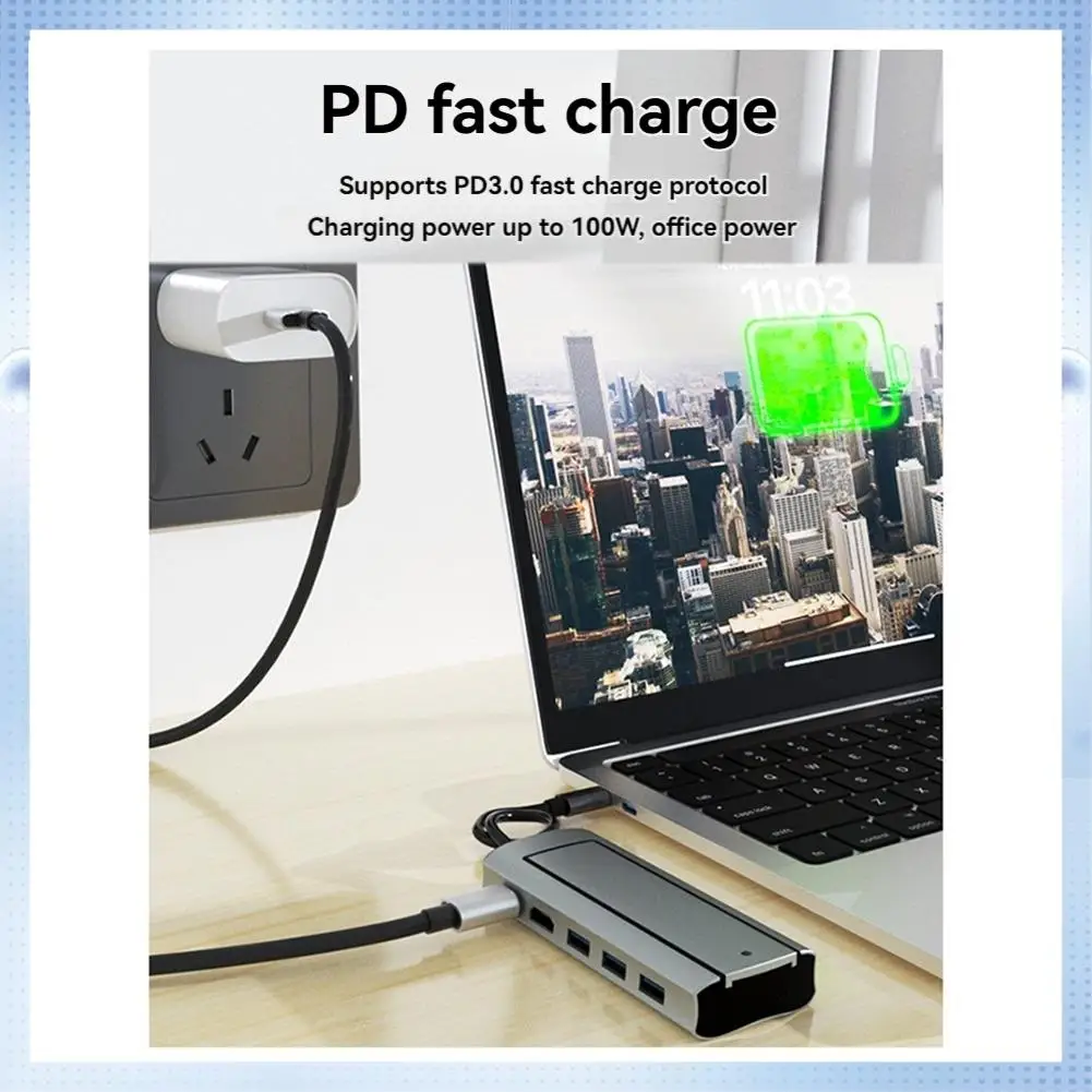 A82Q-6-In-1 Docking Station PD&USB3.0X3&-Compatible&SSD SLOT Fast Charger For Laptop Computer
A82Q-6-In-1 Docking Station PD&USB3.0X3&-Compatible&SSD SLOT Fast Charger For Laptop Computer