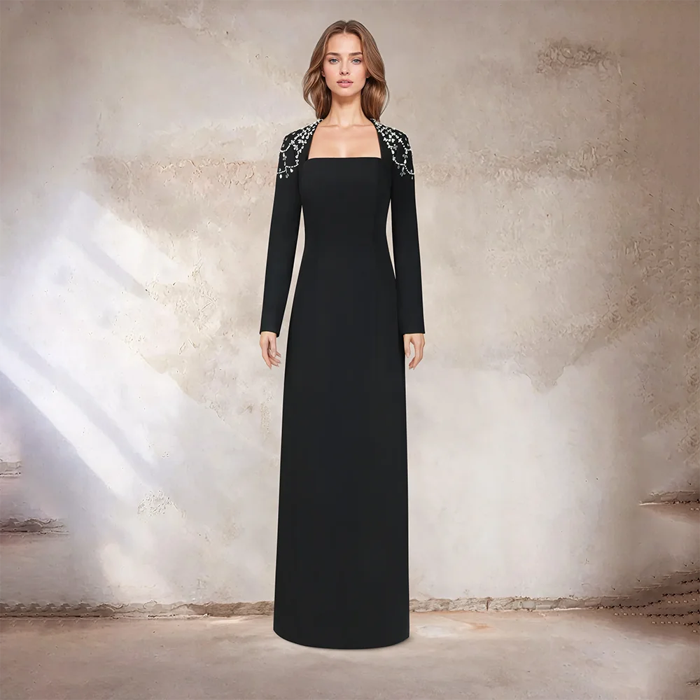 Customized Black Long Evening Dresses 2025 Long Sleeves Square Neck Elegant Woman Party Dresses for Special Occasions
Customized Black Long Evening Dresses 2025 Long Sleeves Square Neck Elegant Woman Party Dresses for Special Occasions