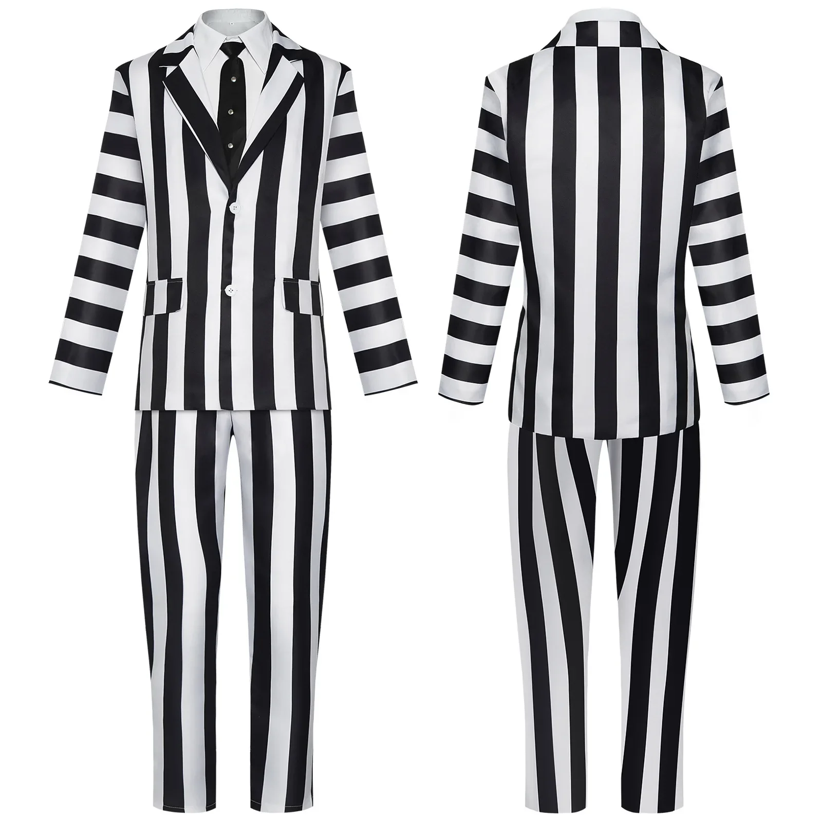 New Anime Cosplay Men Black and White Striped Suit Scary Halloween Costumes Tie Shirt for Cosplay Party Performance Costume
New Anime Cosplay Men Black and White Striped Suit Scary Halloween Costumes Tie Shirt for Cosplay Party Performance Costume