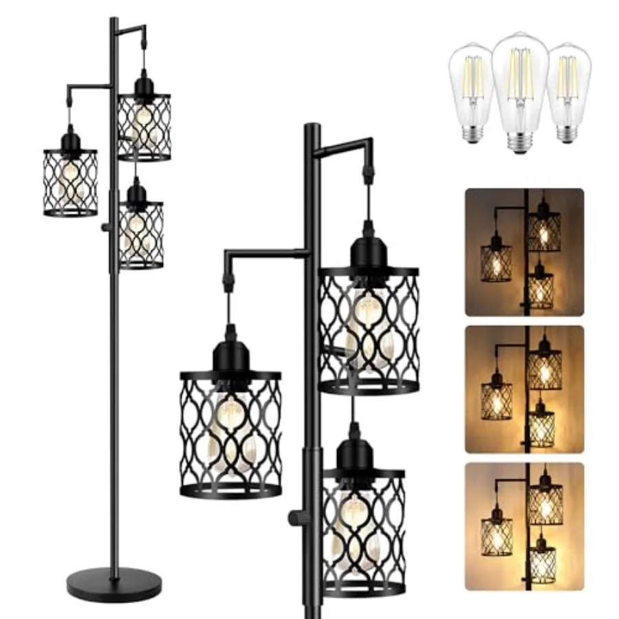 Dimmable Farmhouse Floor Lamp, Industrial Floor Lamp for Living Room with 3 X 6W LED Bulbs, 3 Light Rustic Standing Tall Lamp f
Dimmable Farmhouse Floor Lamp, Industrial Floor Lamp for Living Room with 3 X 6W LED Bulbs, 3 Light Rustic Standing Tall Lamp f