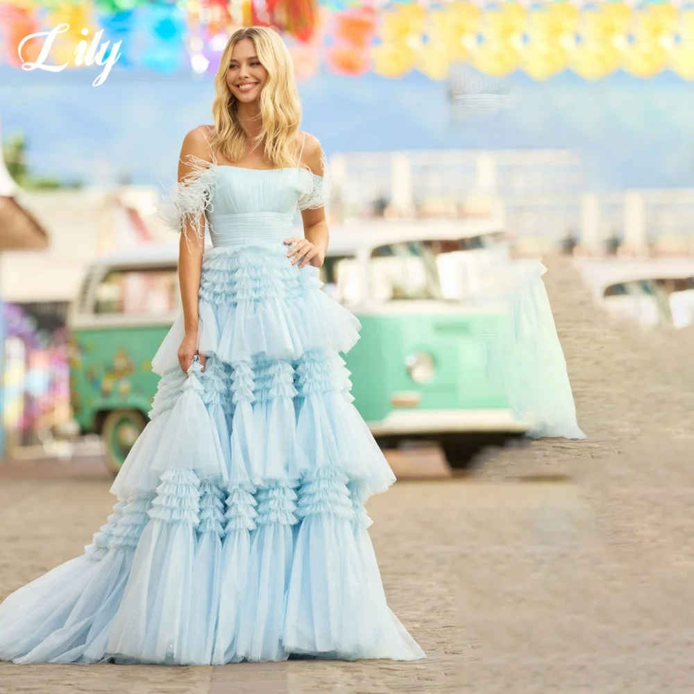 Lily Blue Elegant Formal Gown Off the Shoulder Backless Prom Dress Layered Pleating A-Line Evening Dress robe de bal Customized
Lily Blue Elegant Formal Gown Off the Shoulder Backless Prom Dress Layered Pleating A-Line Evening Dress robe de bal Customized